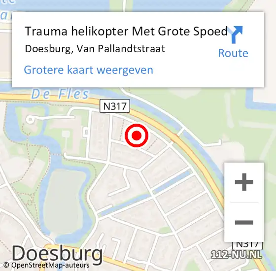 Locatie op kaart van de 112 melding: Trauma helikopter Met Grote Spoed Naar Doesburg, Van Pallandtstraat op 12 augustus 2023 22:55