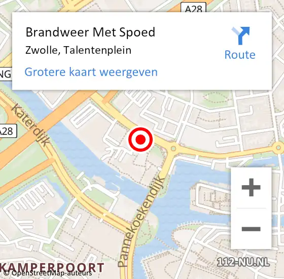 Locatie op kaart van de 112 melding: Brandweer Met Spoed Naar Zwolle, Talentenplein op 12 augustus 2023 23:00