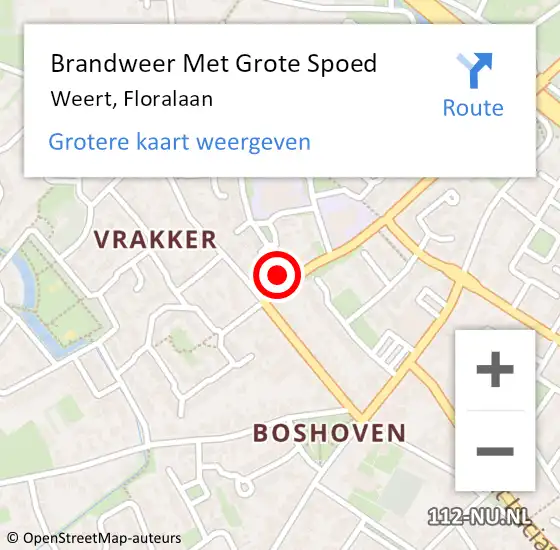 Locatie op kaart van de 112 melding: Brandweer Met Grote Spoed Naar Weert, Floralaan op 12 augustus 2023 23:21