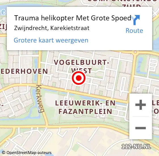 Locatie op kaart van de 112 melding: Trauma helikopter Met Grote Spoed Naar Zwijndrecht, Karekietstraat op 12 augustus 2023 23:37