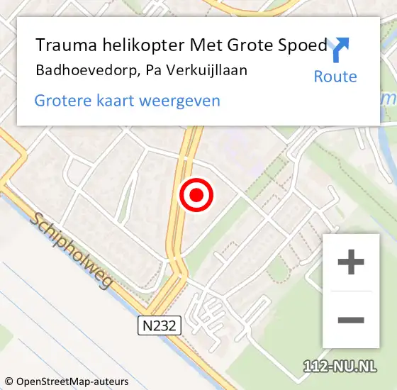 Locatie op kaart van de 112 melding: Trauma helikopter Met Grote Spoed Naar Badhoevedorp, Pa Verkuijllaan op 12 augustus 2023 23:37