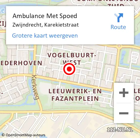 Locatie op kaart van de 112 melding: Ambulance Met Spoed Naar Zwijndrecht, Karekietstraat op 12 augustus 2023 23:44