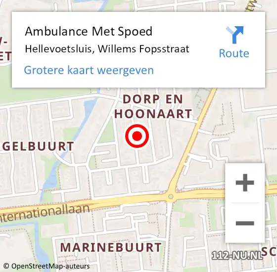 Locatie op kaart van de 112 melding: Ambulance Met Spoed Naar Hellevoetsluis, Willems Fopsstraat op 13 augustus 2023 00:35