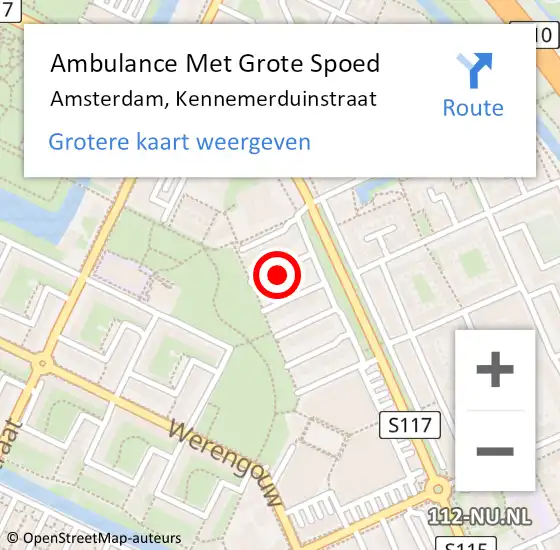 Locatie op kaart van de 112 melding: Ambulance Met Grote Spoed Naar Amsterdam, Kennemerduinstraat op 13 augustus 2023 00:38