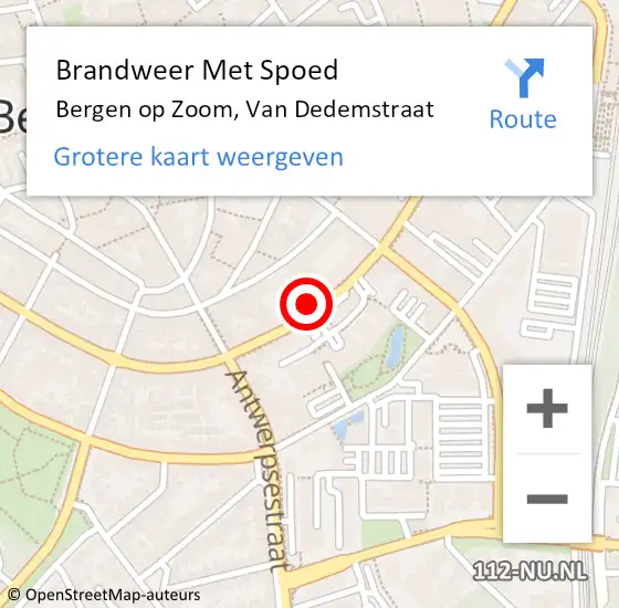 Locatie op kaart van de 112 melding: Brandweer Met Spoed Naar Bergen op Zoom, Van Dedemstraat op 13 augustus 2023 01:13