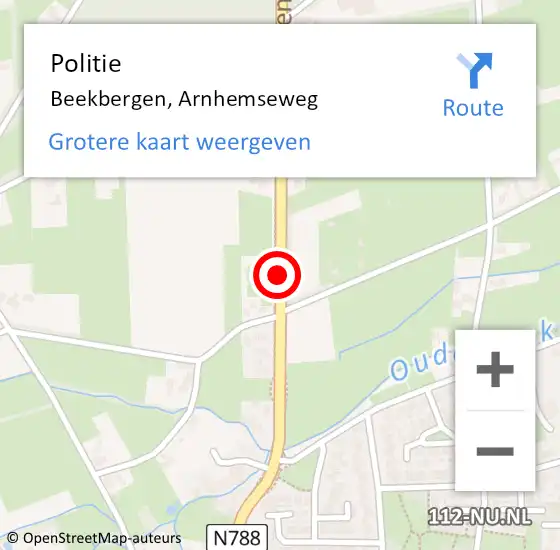Locatie op kaart van de 112 melding: Politie Beekbergen, Arnhemseweg op 13 augustus 2023 01:37