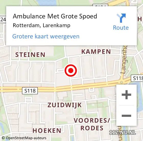 Locatie op kaart van de 112 melding: Ambulance Met Grote Spoed Naar Rotterdam, Larenkamp op 13 augustus 2023 01:37