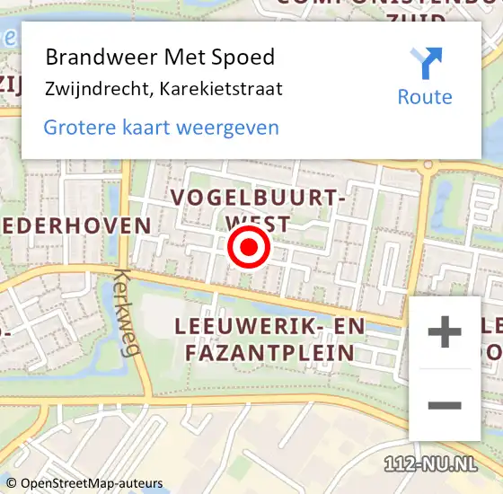 Locatie op kaart van de 112 melding: Brandweer Met Spoed Naar Zwijndrecht, Karekietstraat op 13 augustus 2023 03:24