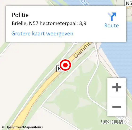 Locatie op kaart van de 112 melding: Politie Brielle, N57 hectometerpaal: 3,9 op 13 augustus 2023 06:01