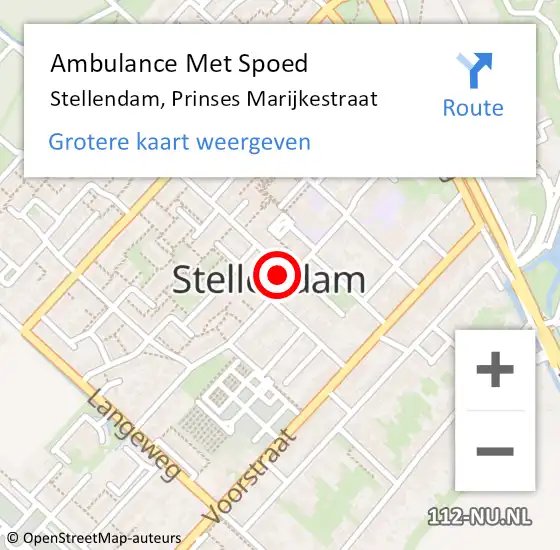 Locatie op kaart van de 112 melding: Ambulance Met Spoed Naar Stellendam, Prinses Marijkestraat op 13 augustus 2023 07:19