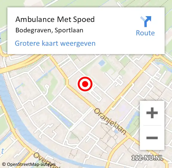 Locatie op kaart van de 112 melding: Ambulance Met Spoed Naar Bodegraven, Sportlaan op 13 augustus 2023 07:56