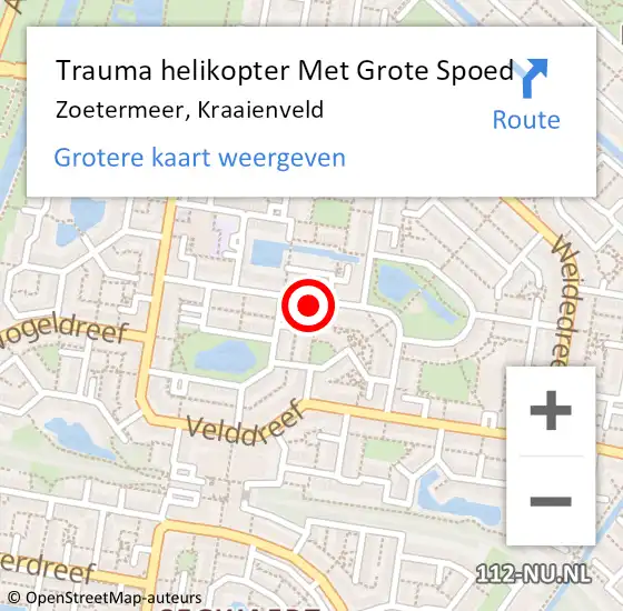 Locatie op kaart van de 112 melding: Trauma helikopter Met Grote Spoed Naar Zoetermeer, Kraaienveld op 13 augustus 2023 08:47