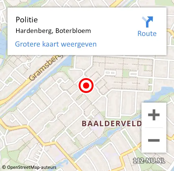 Locatie op kaart van de 112 melding: Politie Hardenberg, Boterbloem op 13 augustus 2023 08:56