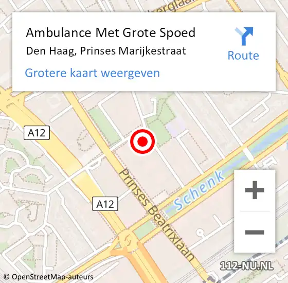 Locatie op kaart van de 112 melding: Ambulance Met Grote Spoed Naar Den Haag, Prinses Marijkestraat op 13 augustus 2023 09:26