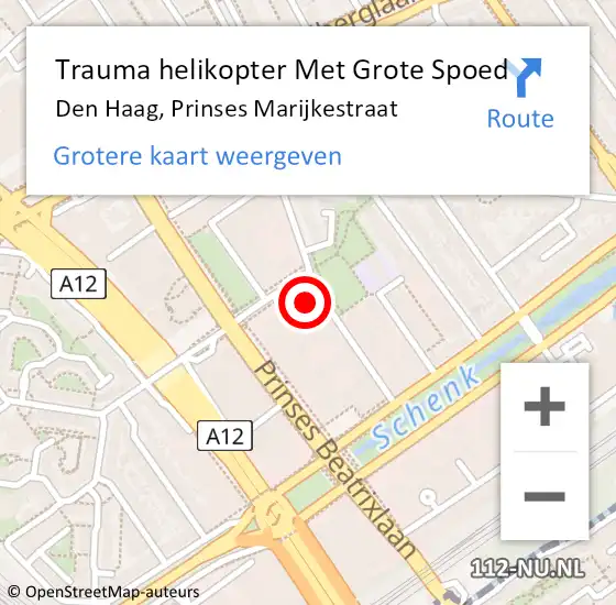 Locatie op kaart van de 112 melding: Trauma helikopter Met Grote Spoed Naar Den Haag, Prinses Marijkestraat op 13 augustus 2023 09:27