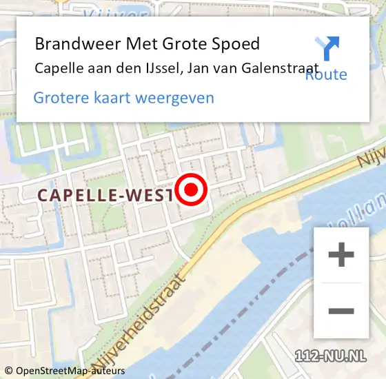 Locatie op kaart van de 112 melding: Brandweer Met Grote Spoed Naar Capelle aan den IJssel, Jan van Galenstraat op 13 augustus 2023 09:59