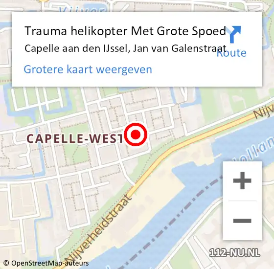 Locatie op kaart van de 112 melding: Trauma helikopter Met Grote Spoed Naar Capelle aan den IJssel, Jan van Galenstraat op 13 augustus 2023 09:59