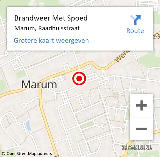 Locatie op kaart van de 112 melding: Brandweer Met Spoed Naar Marum, Raadhuisstraat op 13 augustus 2023 10:48