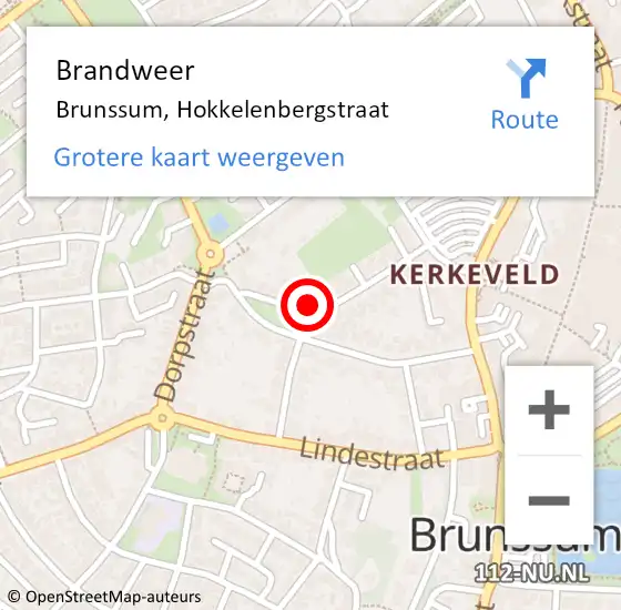 Locatie op kaart van de 112 melding: Brandweer Brunssum, Hokkelenbergstraat op 4 september 2014 16:24