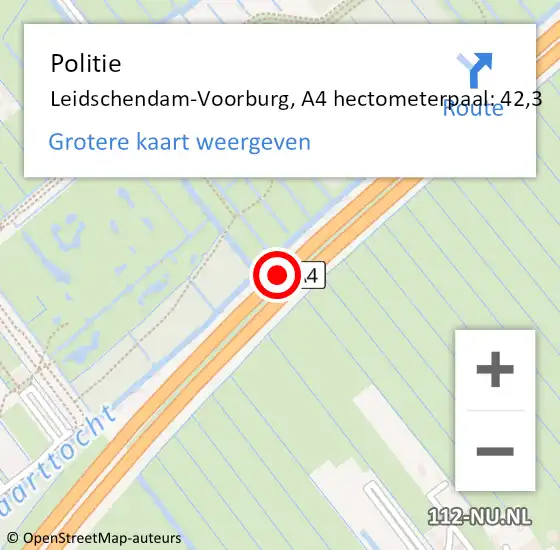 Locatie op kaart van de 112 melding: Politie Leidschendam-Voorburg, A4 hectometerpaal: 42,3 op 13 augustus 2023 12:02