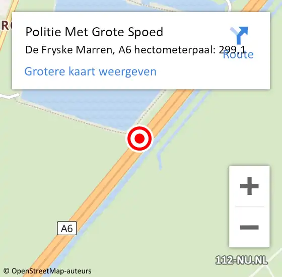 Locatie op kaart van de 112 melding: Politie Met Grote Spoed Naar De Fryske Marren, A6 hectometerpaal: 299,1 op 13 augustus 2023 12:29