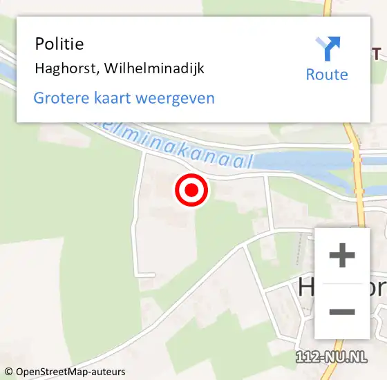 Locatie op kaart van de 112 melding: Politie Haghorst, Wilhelminadijk op 13 augustus 2023 12:42