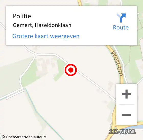 Locatie op kaart van de 112 melding: Politie Gemert, Hazeldonklaan op 13 augustus 2023 12:43