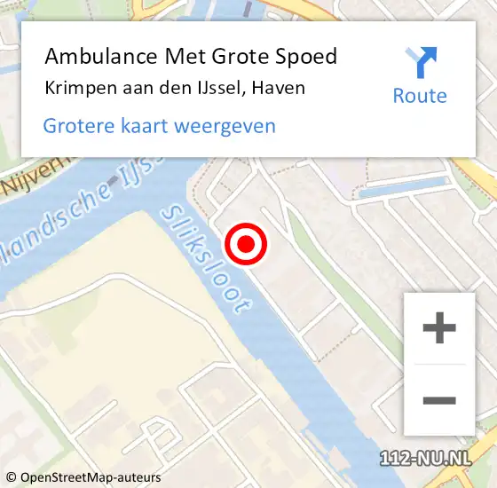 Locatie op kaart van de 112 melding: Ambulance Met Grote Spoed Naar Krimpen aan den IJssel, Haven op 13 augustus 2023 12:57