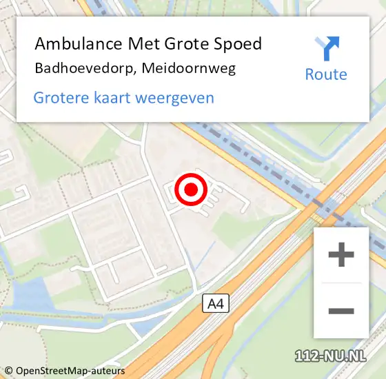 Locatie op kaart van de 112 melding: Ambulance Met Grote Spoed Naar Badhoevedorp, Meidoornweg op 13 augustus 2023 12:58