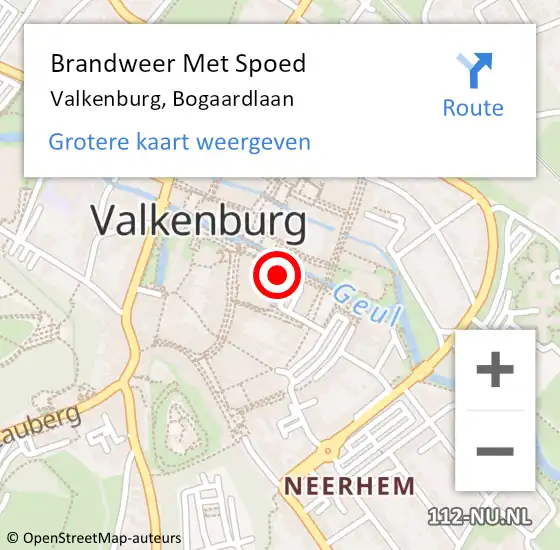 Locatie op kaart van de 112 melding: Brandweer Met Spoed Naar Valkenburg, Bogaardlaan op 13 augustus 2023 13:25