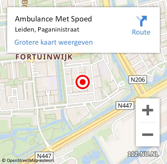 Locatie op kaart van de 112 melding: Ambulance Met Spoed Naar Leiden, Paganinistraat op 13 augustus 2023 13:39