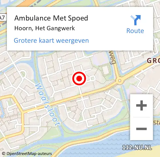 Locatie op kaart van de 112 melding: Ambulance Met Spoed Naar Hoorn, Het Gangwerk op 13 augustus 2023 13:40