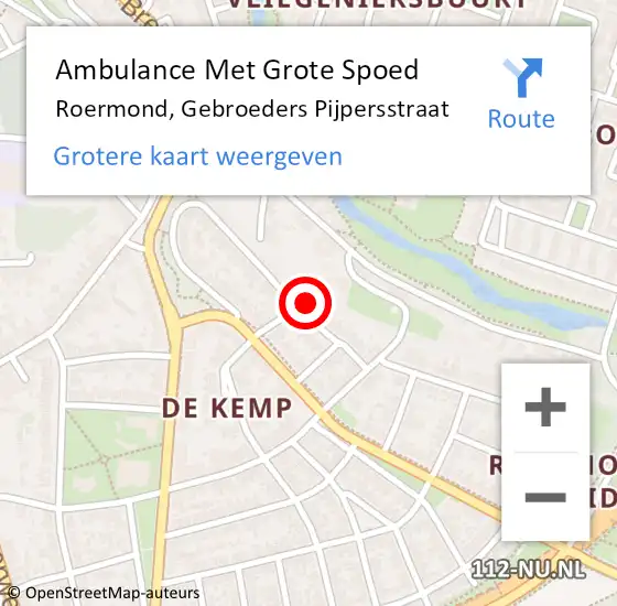 Locatie op kaart van de 112 melding: Ambulance Met Grote Spoed Naar Roermond, Gebroeders Pijpersstraat op 13 augustus 2023 13:49