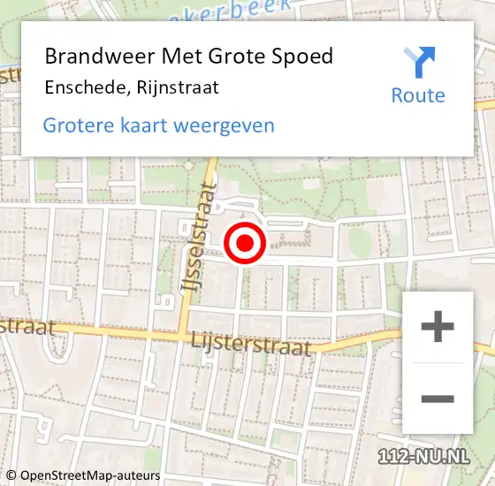 Locatie op kaart van de 112 melding: Brandweer Met Grote Spoed Naar Enschede, Rijnstraat op 13 augustus 2023 14:04