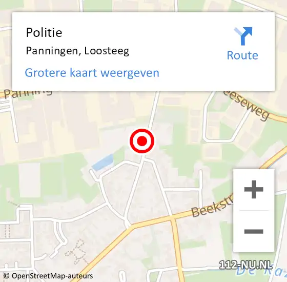 Locatie op kaart van de 112 melding: Politie Panningen, Loosteeg op 13 augustus 2023 14:15