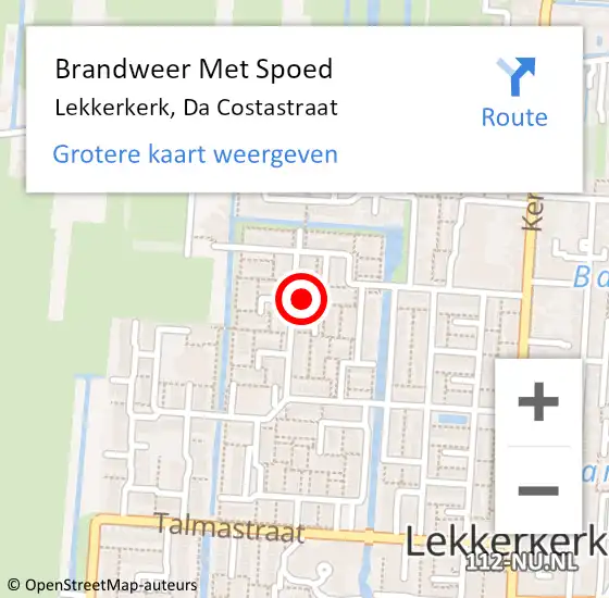 Locatie op kaart van de 112 melding: Brandweer Met Spoed Naar Lekkerkerk, Da Costastraat op 13 augustus 2023 14:27