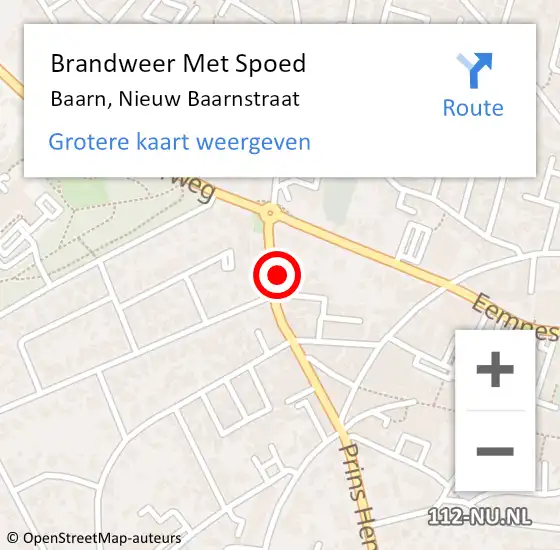 Locatie op kaart van de 112 melding: Brandweer Met Spoed Naar Baarn, Nieuw Baarnstraat op 13 augustus 2023 14:35