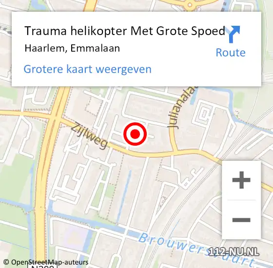 Locatie op kaart van de 112 melding: Trauma helikopter Met Grote Spoed Naar Haarlem, Emmalaan op 13 augustus 2023 14:36