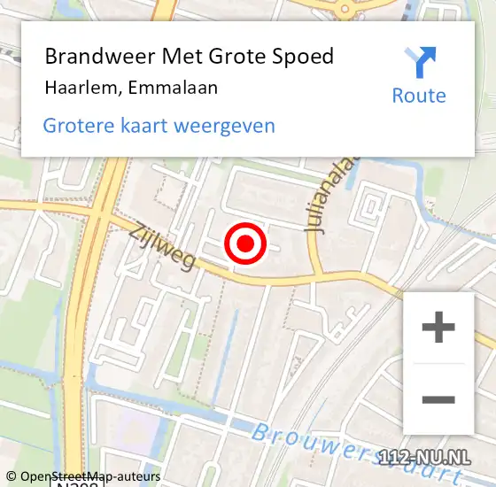 Locatie op kaart van de 112 melding: Brandweer Met Grote Spoed Naar Haarlem, Emmalaan op 13 augustus 2023 14:43