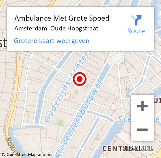 Locatie op kaart van de 112 melding: Ambulance Met Grote Spoed Naar Amsterdam, Oude Hoogstraat op 13 augustus 2023 14:45