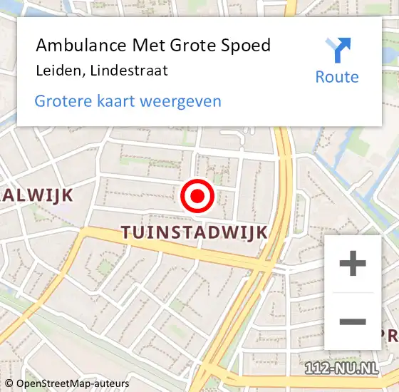 Locatie op kaart van de 112 melding: Ambulance Met Grote Spoed Naar Leiden, Lindestraat op 13 augustus 2023 15:06