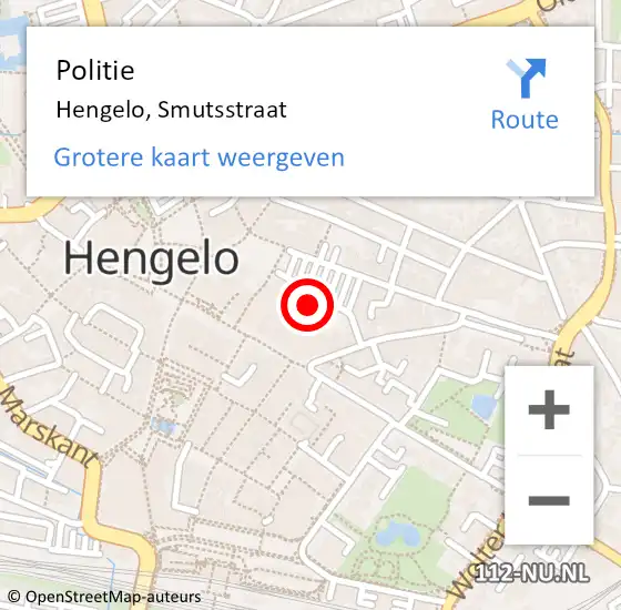 Locatie op kaart van de 112 melding: Politie Hengelo, Smutsstraat op 13 augustus 2023 15:41