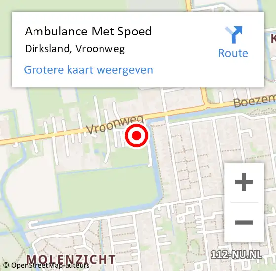 Locatie op kaart van de 112 melding: Ambulance Met Spoed Naar Dirksland, Vroonweg op 13 augustus 2023 16:02