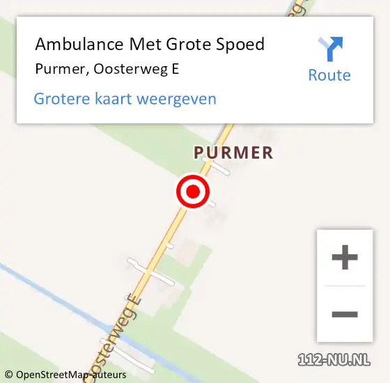 Locatie op kaart van de 112 melding: Ambulance Met Grote Spoed Naar Purmer, Oosterweg E op 4 september 2014 16:42