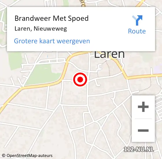 Locatie op kaart van de 112 melding: Brandweer Met Spoed Naar Laren, Nieuweweg op 13 augustus 2023 16:52