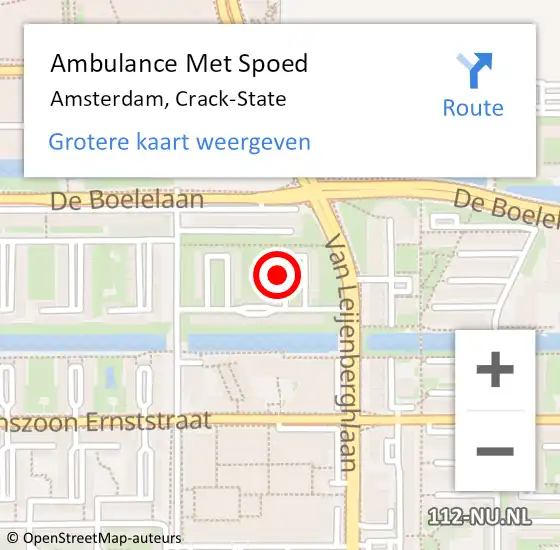 Locatie op kaart van de 112 melding: Ambulance Met Spoed Naar Amsterdam, Crack-State op 13 augustus 2023 16:58