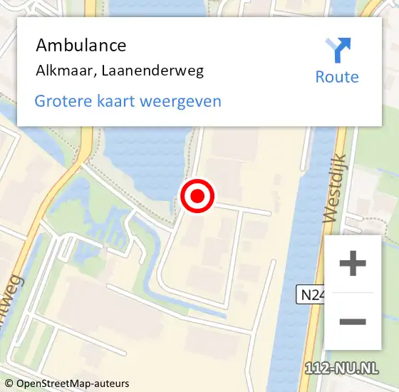 Locatie op kaart van de 112 melding: Ambulance Alkmaar, Laanenderweg op 13 augustus 2023 17:16