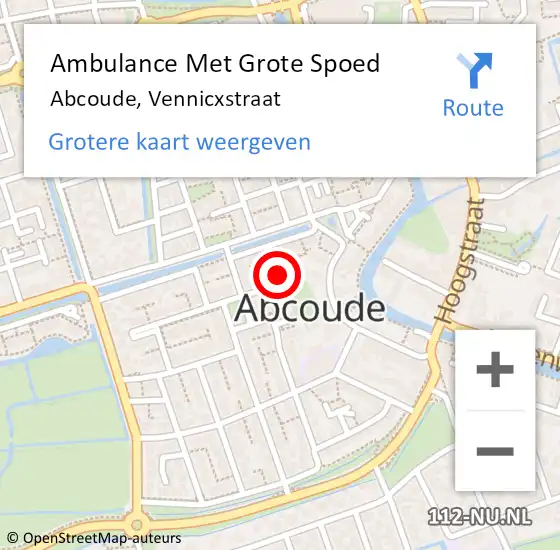 Locatie op kaart van de 112 melding: Ambulance Met Grote Spoed Naar Abcoude, Vennicxstraat op 13 augustus 2023 17:29