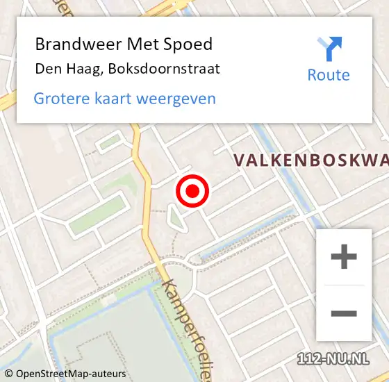 Locatie op kaart van de 112 melding: Brandweer Met Spoed Naar Den Haag, Boksdoornstraat op 13 augustus 2023 17:43
