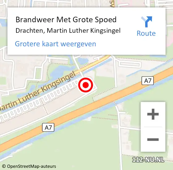 Locatie op kaart van de 112 melding: Brandweer Met Grote Spoed Naar Drachten, Martin Luther Kingsingel op 13 augustus 2023 17:52